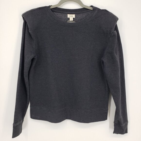 3/$25 a.n.a. Padded Shoulder Sweatshirt Top S Long Sleeve Charcoal Gray - Picture 1 of 11